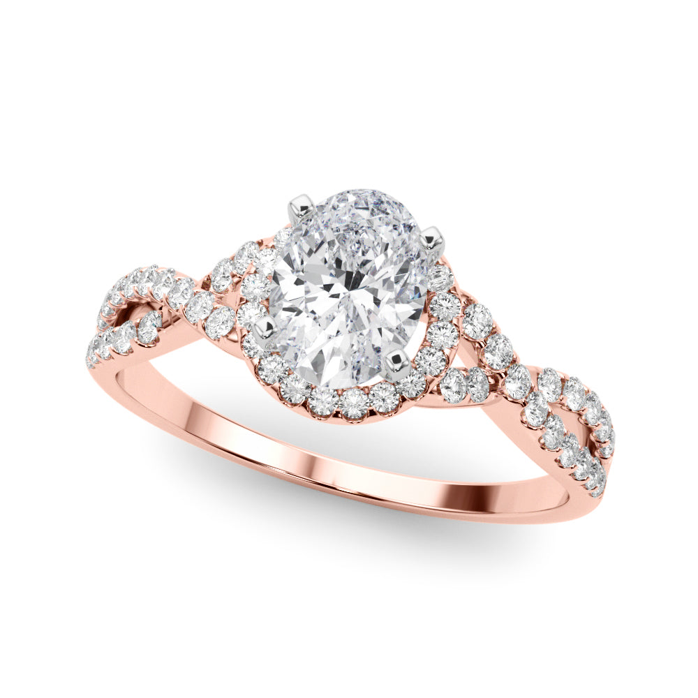 Rose gold Oval Halo Twist Band Solitaire Prong Setting Ring