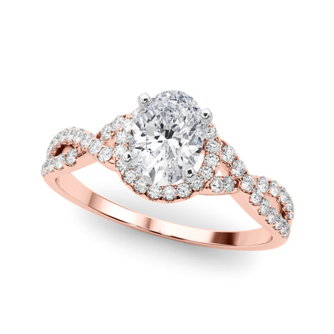 Rose gold Oval Halo Twist Band Solitaire Prong Setting Ring