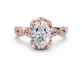 Rose gold Oval Halo Twist Band Solitaire Ring with Six-Prong Setting_32