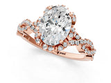 Rose gold Oval Halo Twist Band Solitaire Ring with Six-Prong Setting_33