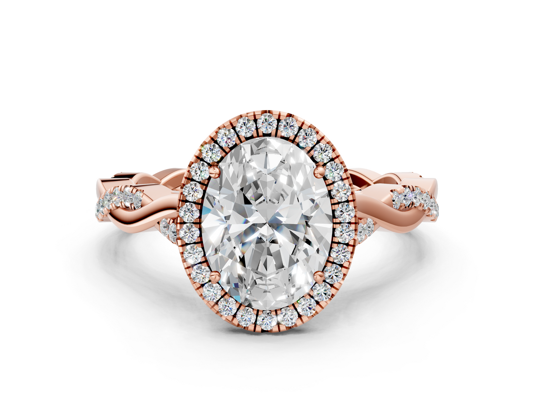 Rose gold Oval Halo Twist Band Solitaire Ring_20