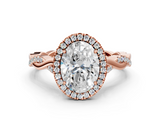 Rose gold Oval Halo Twist Band Solitaire Ring_20