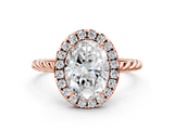 Rose gold Oval Halo Twisted Band Four-Prong Diamond Ring_19