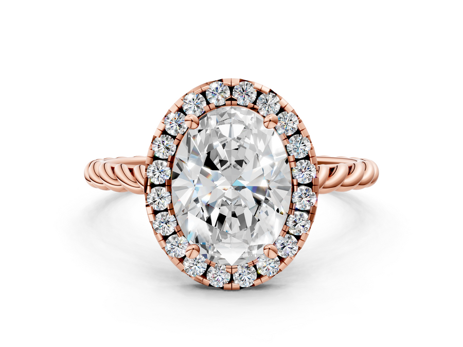 Rose gold Oval Halo Twisted Band Four-Prong Diamond Ring