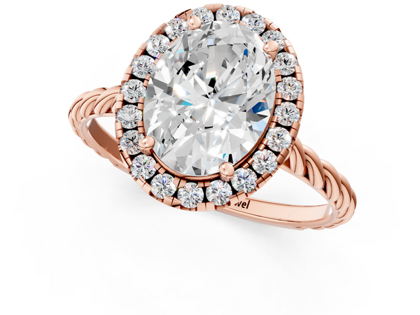 Rose gold Oval Halo Twisted Band Four-Prong Diamond Ring
