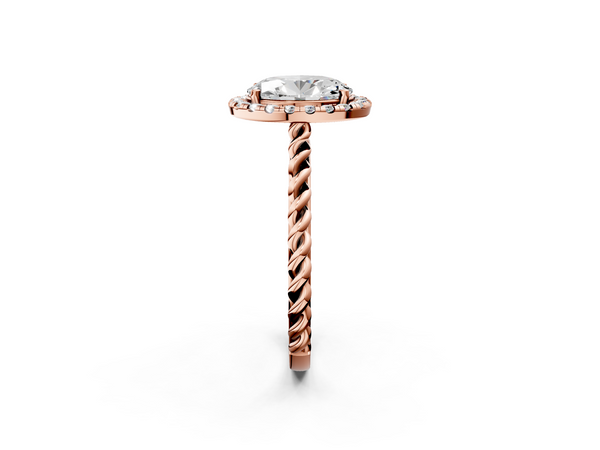 Rose gold Oval Halo Twisted Band Four-Prong Diamond Ring