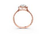 Rose gold Oval Halo Twisted Band Four-Prong Diamond Ring_22