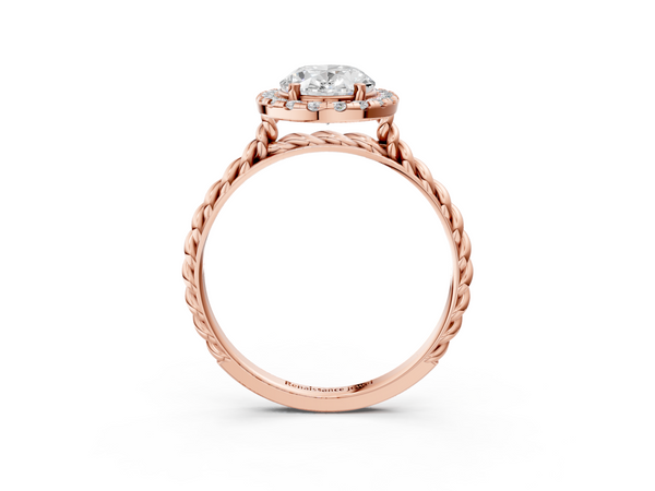 Rose gold Oval Halo Twisted Band Four-Prong Diamond Ring