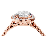 Rose gold Oval Halo Twisted Band Four-Prong Diamond Ring_23