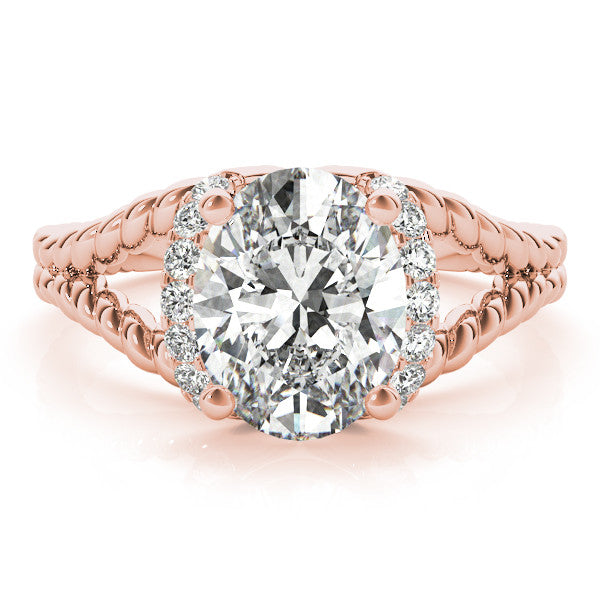 Rose gold Oval Halo Twisted Band Four-Prong Ring 1