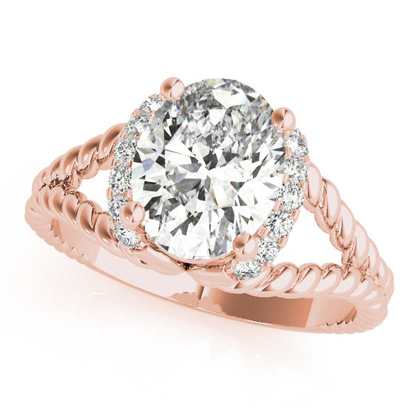 Rose gold Oval Halo Twisted Band Four-Prong Ring
