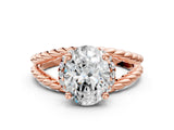Rose gold Oval Halo Twisted Band Four-Prong Ring_35