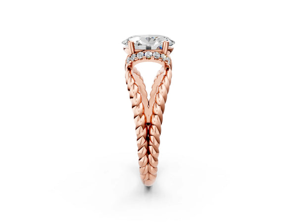 Rose Gold Oval Engagement Ring Setting with Twisted Rope Split Shank and Accented Head