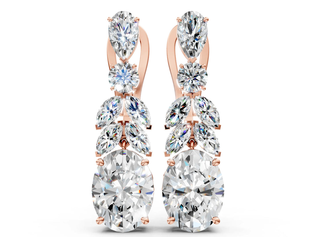 Rose gold Oval, Marquise and Round Diamond Huggie Drop Earrings