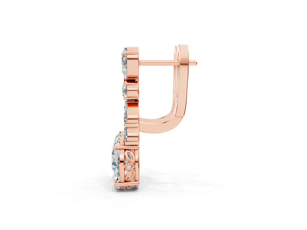 Rose gold Oval, Marquise and Round Diamond Huggie Drop Earrings