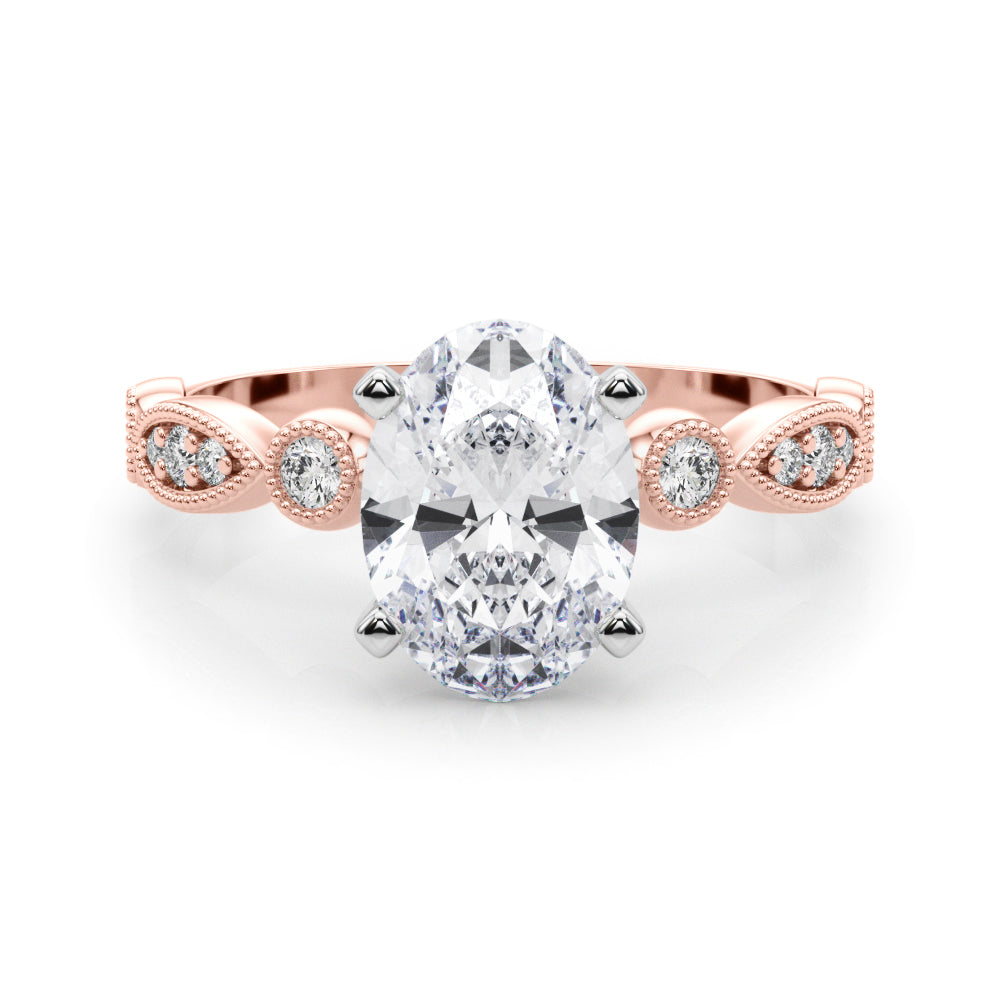 Rose gold Oval Milgrain Bezel Diamond Engagement Ring with Solitaire Prong Setting 1