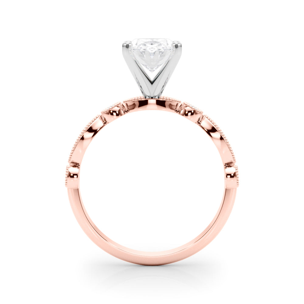 Rose gold Oval Milgrain Bezel Diamond Engagement Ring with Solitaire Prong Setting 2
