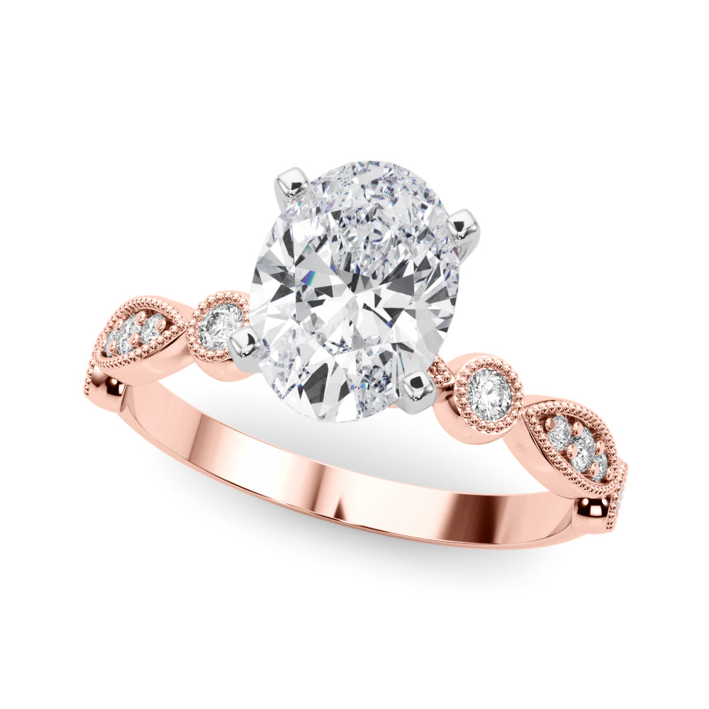 Rose gold Oval Milgrain Bezel Diamond Engagement Ring with Solitaire Prong Setting