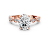 Rose gold Oval Milgrain Bezel Diamond Engagement Ring with Solitaire Prong Setting_195