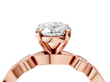 Rose gold Oval Milgrain Bezel Diamond Engagement Ring with Solitaire Prong Setting_199