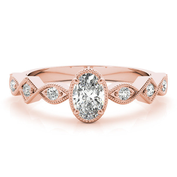 Rose gold Oval Milgrain Marquise Diamond Twist Band Ring 1