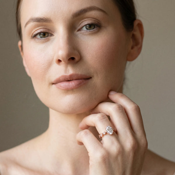 Rose gold Oval Milgrain Marquise Diamond Twist Band Ring