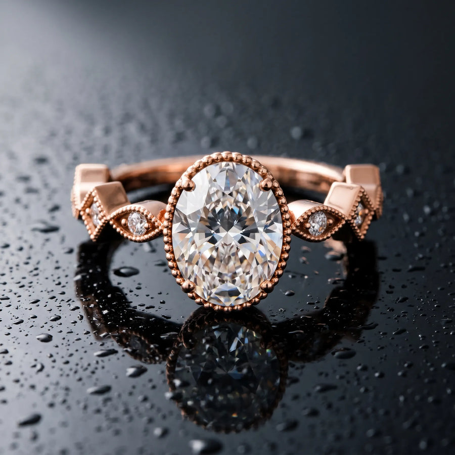 Rose gold Oval Milgrain Marquise Diamond Twist Band Ring