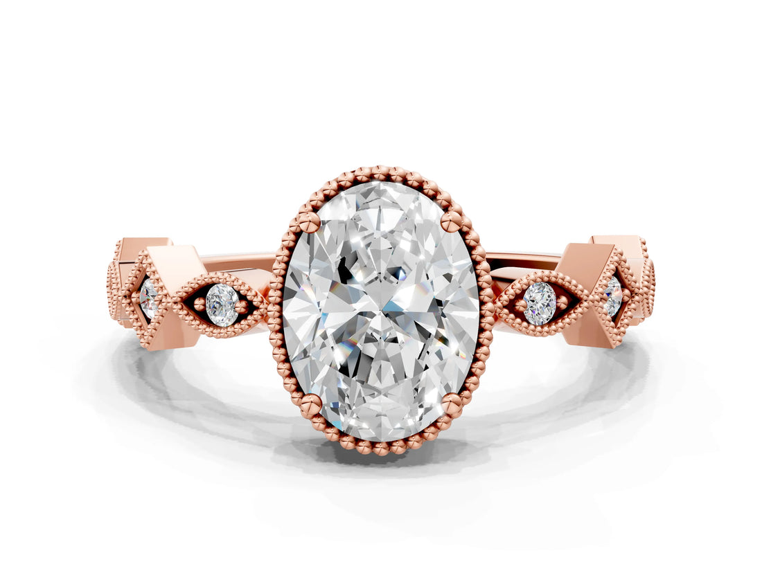Rose gold Oval Milgrain Marquise Diamond Twist Band Ring_46
