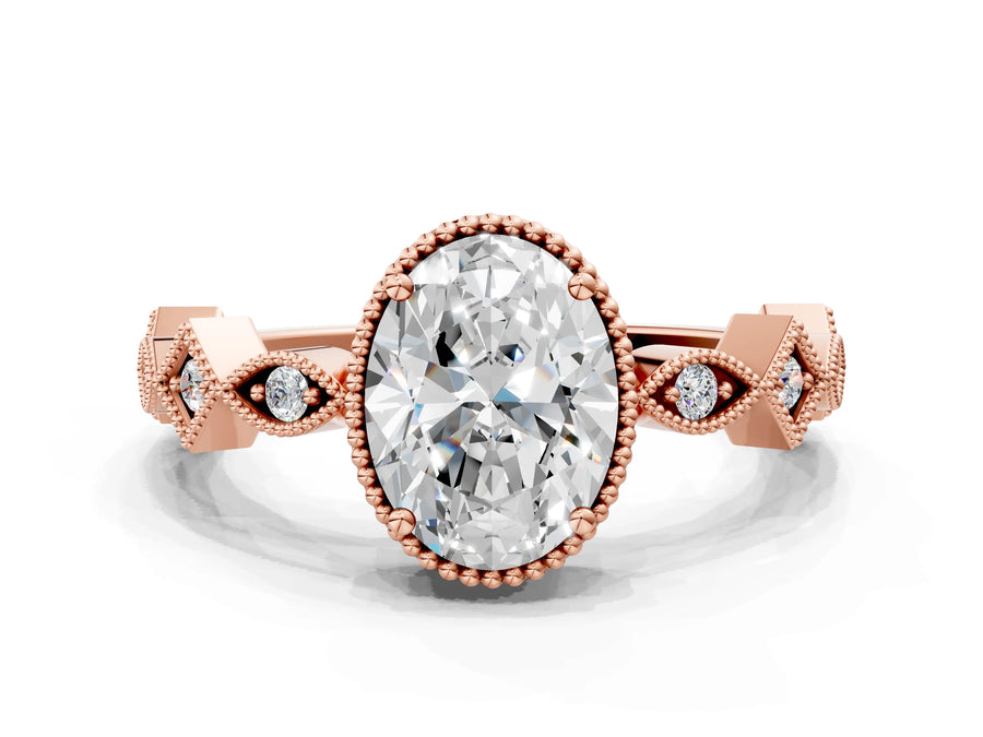 Rose gold Oval Milgrain Marquise Diamond Twist Band Ring