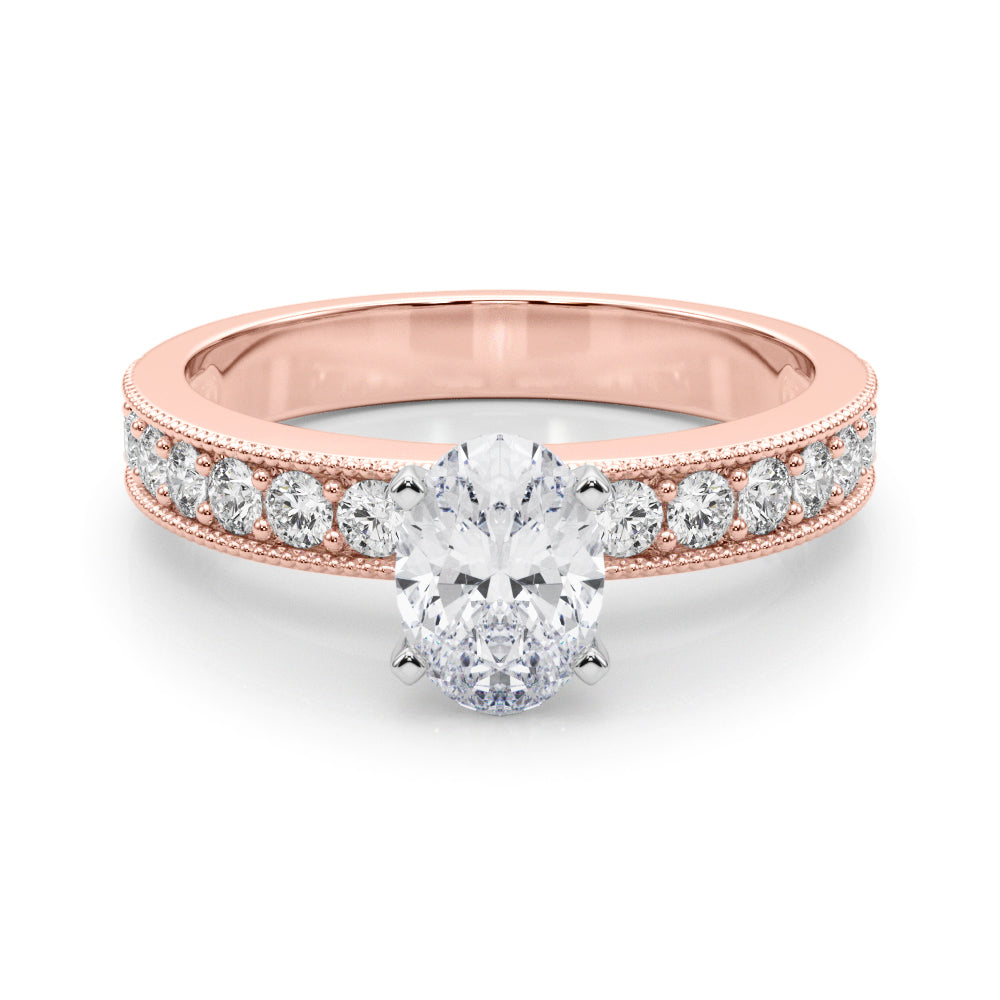 Rose gold Oval Milgrain Pave Diamond Engagement Ring with Four-Prong Setting 1