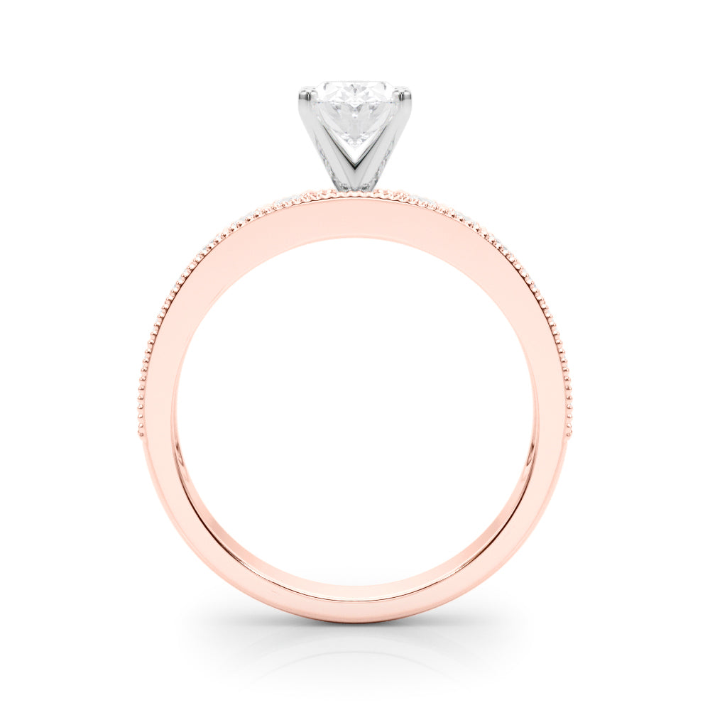 Rose gold Oval Milgrain Pave Diamond Engagement Ring with Four-Prong Setting 2
