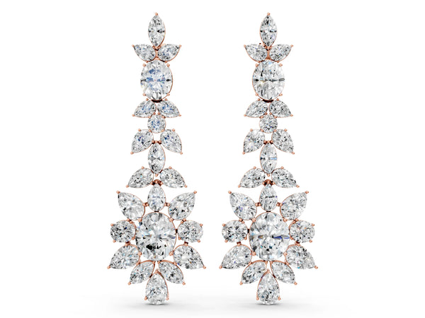 Rose gold Oval, Pear, Marquise and Round Diamond Floral Cascade Drop Earrings