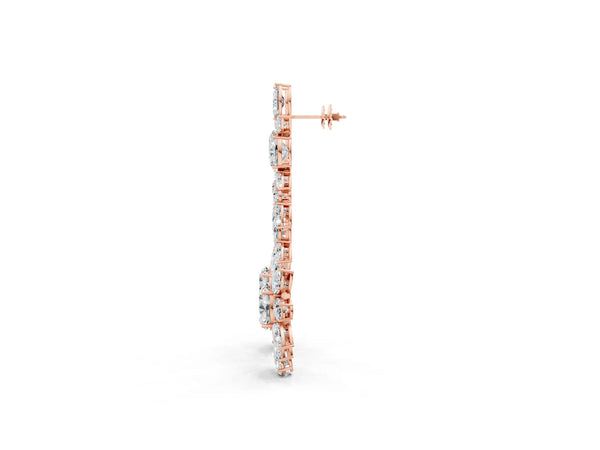 Rose gold Oval, Pear, Marquise and Round Diamond Floral Cascade Drop Earrings
