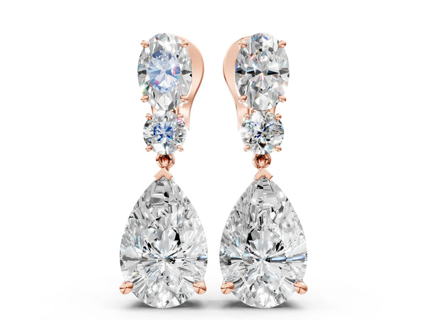 Rose gold Oval, Round and Pear Diamond Huggie Drop Earrings
