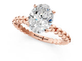 Rose gold Oval Solitaire Beaded Band Prong Setting Ring 1