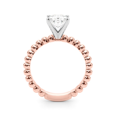 Rose gold Oval Solitaire Beaded Band Prong Setting Ring 2