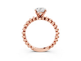 Rose gold Oval Solitaire Beaded Band Prong Setting Ring 3