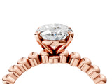 Rose gold Oval Solitaire Beaded Band Prong Setting Ring 4