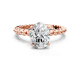 Rose gold Oval Solitaire Beaded Band Prong Setting Ring