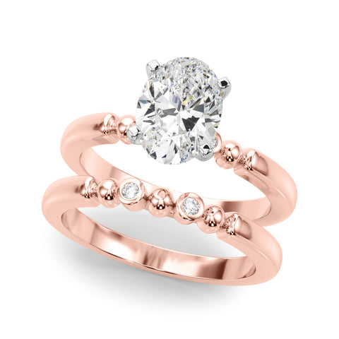 Rose gold Oval Solitaire Beaded Band with Four-Prong Setting 1