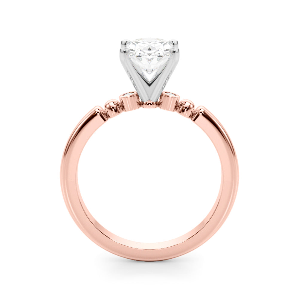 Rose gold Oval Solitaire Beaded Band with Four-Prong Setting 2