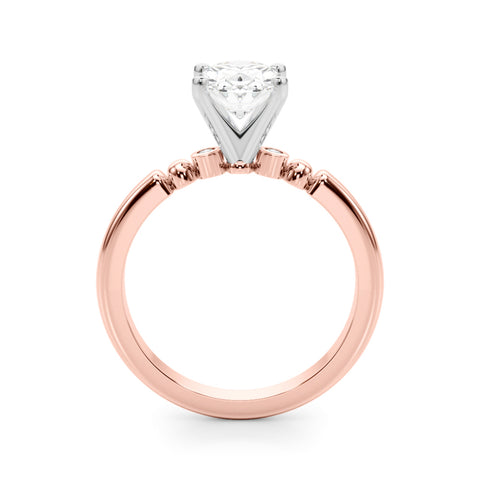 Rose gold Oval Solitaire Beaded Band with Four-Prong Setting 2
