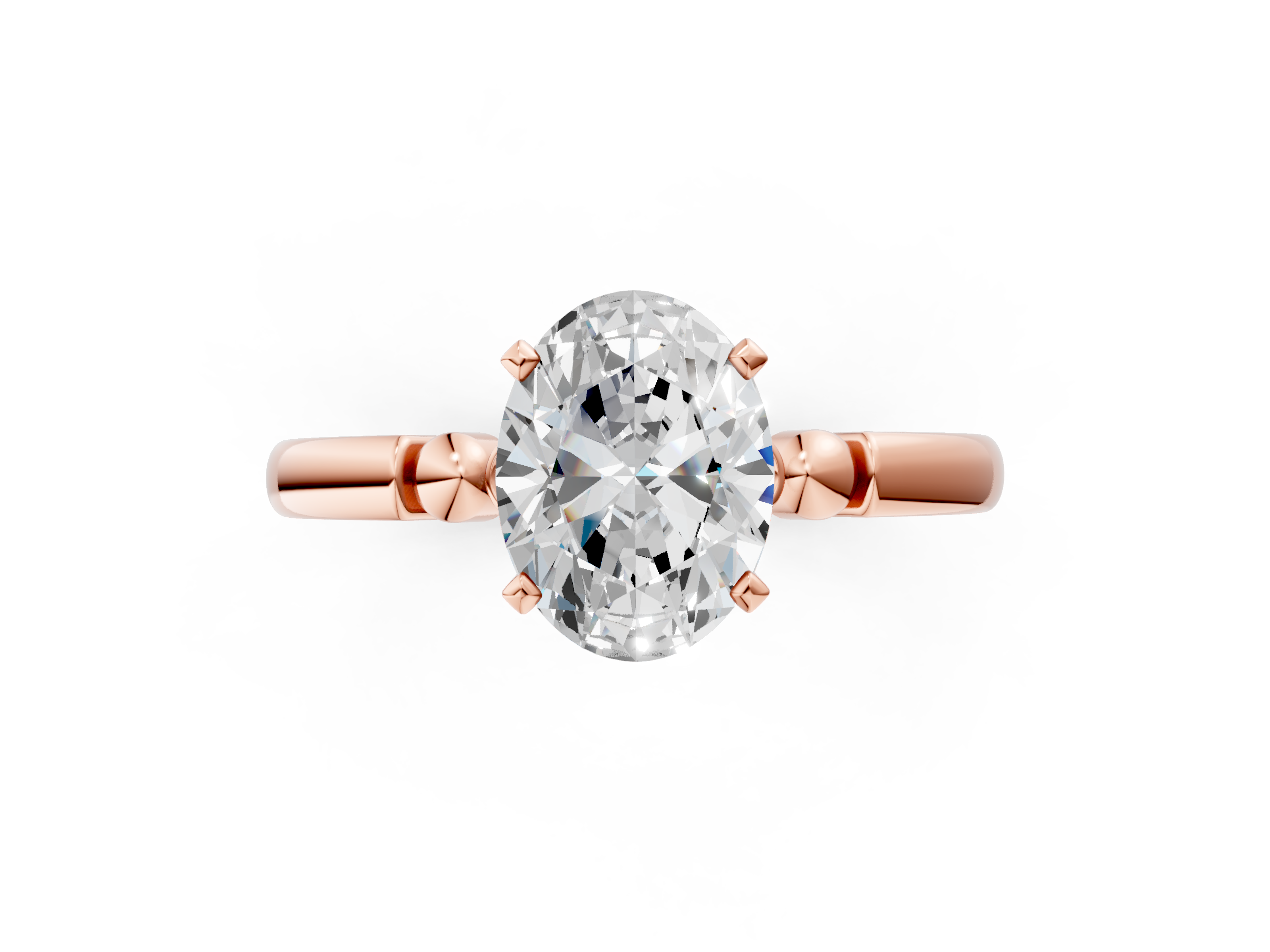 Rose gold Oval Solitaire Beaded Band with Four-Prong Setting_36