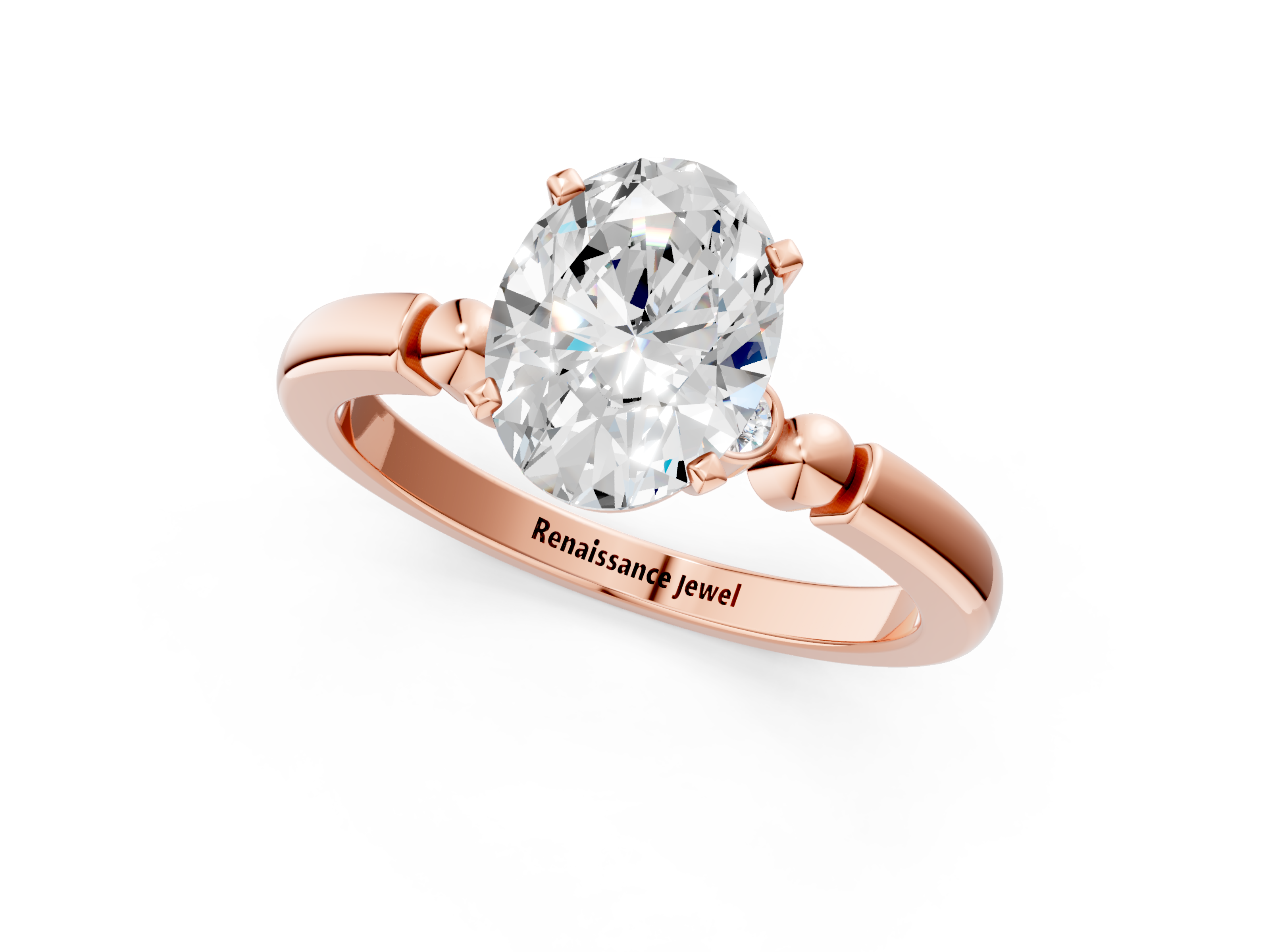 Rose gold Oval Solitaire Beaded Band with Four-Prong Setting_37