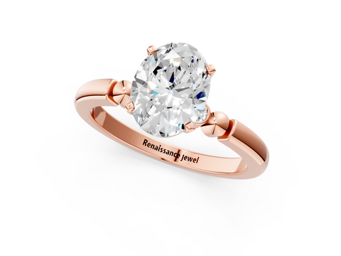 Rose gold Oval Solitaire Beaded Band with Four-Prong Setting_37
