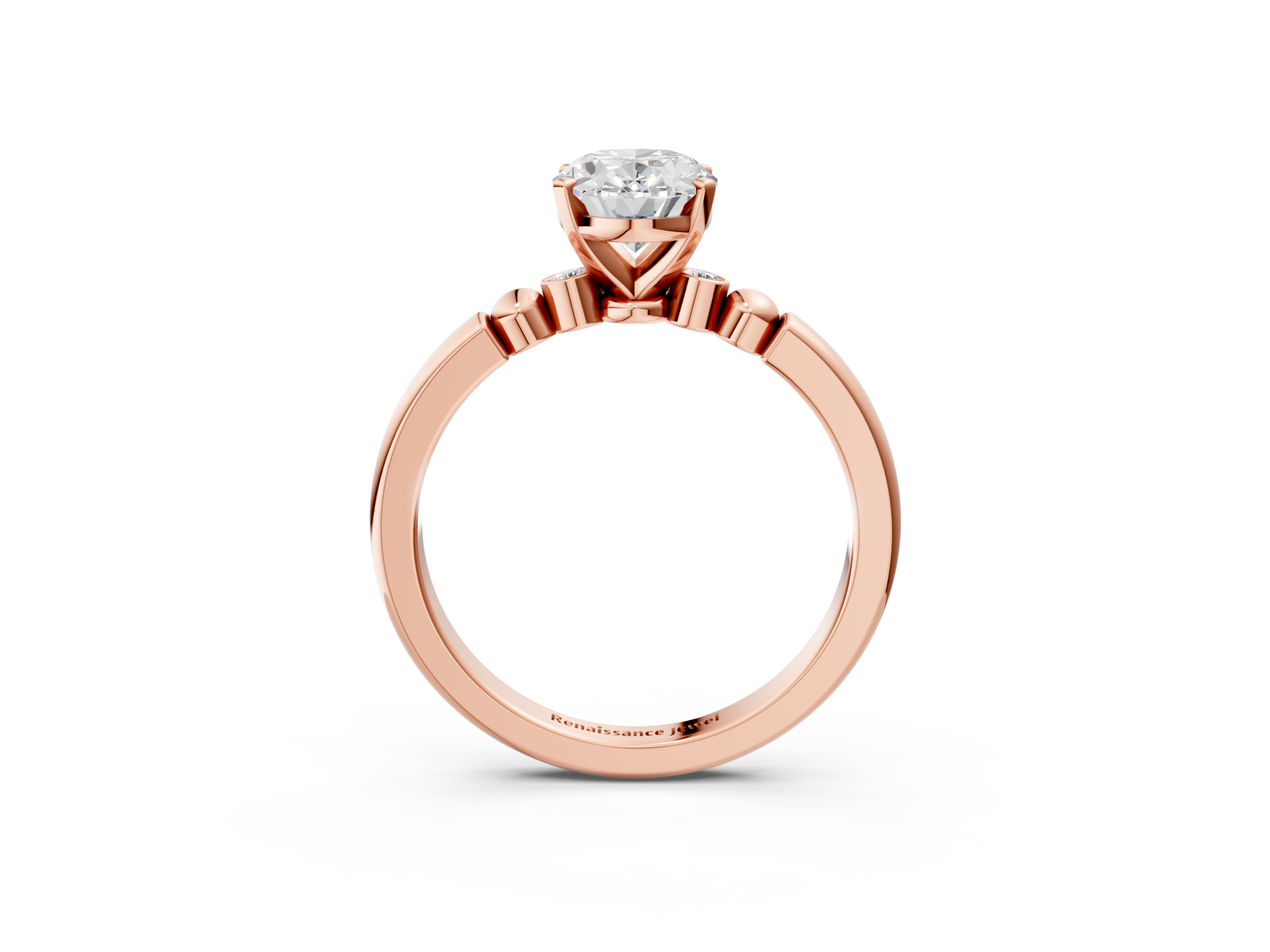 Rose gold Oval Solitaire Beaded Band with Four-Prong Setting_39