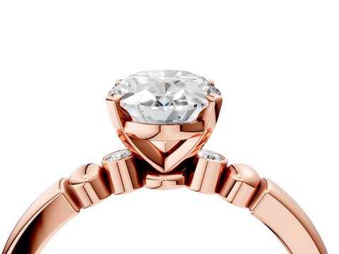 Rose gold Oval Solitaire Beaded Band with Four-Prong Setting_40