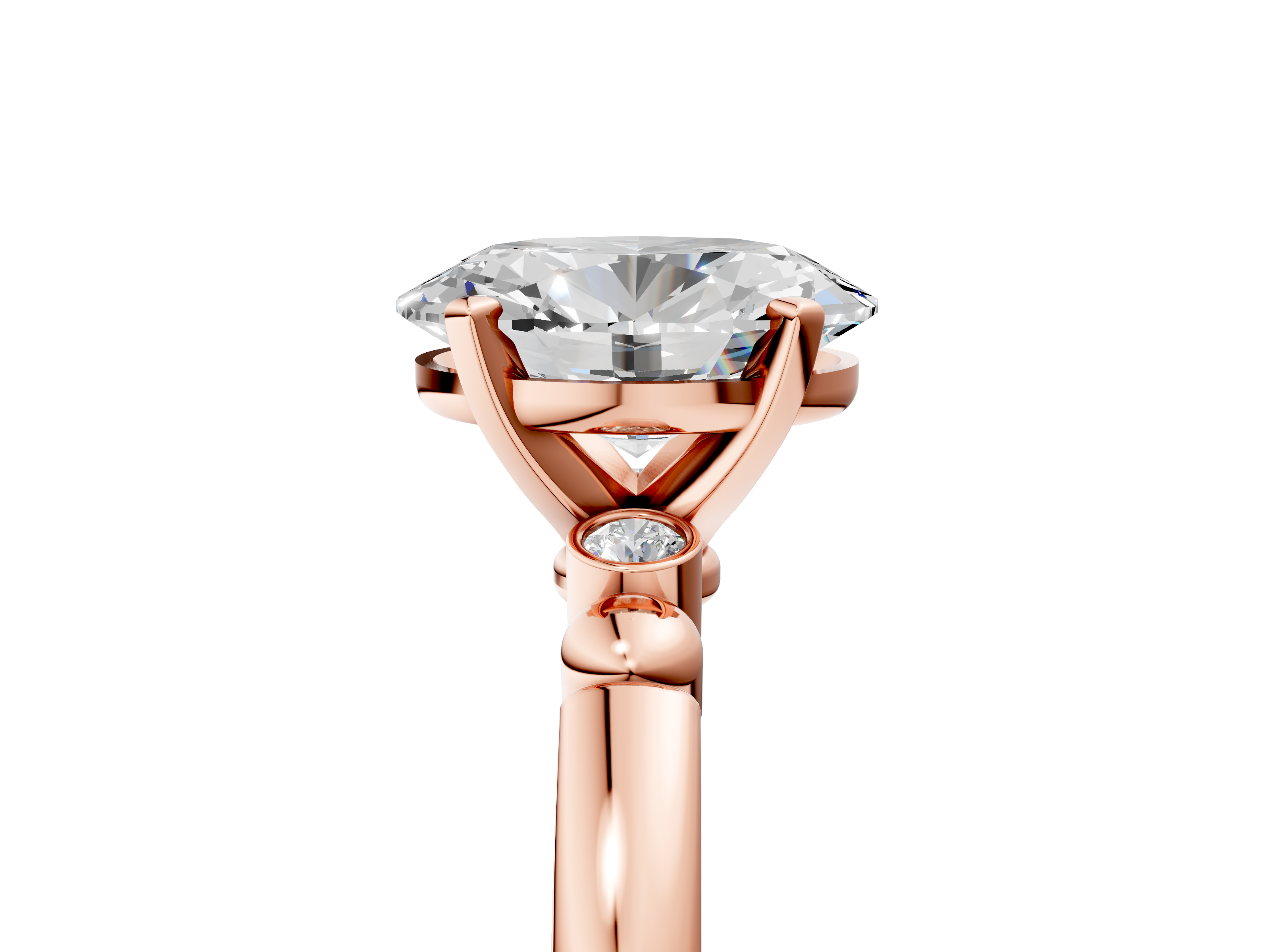 Rose gold Oval Solitaire Beaded Band with Four-Prong Setting_41