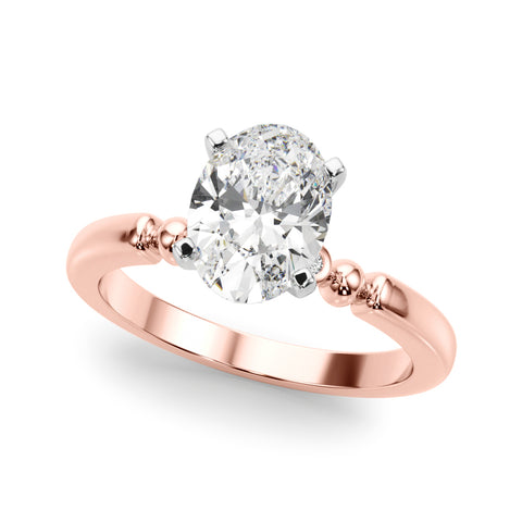Rose gold Oval Solitaire Beaded Band with Four-Prong Setting
