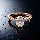 Rose gold Oval Solitaire Bezel Accent Diamond Engagement Ring with Beaded Band and Four-Prong Setting_16